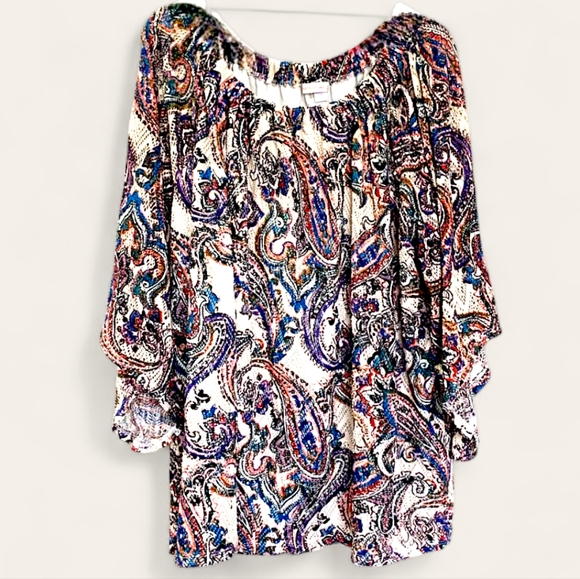 💜 Gorgeous For Fall! Paisley 3/4 Sleeve Top by Westport 1962 Like New - Picture 3 of 10